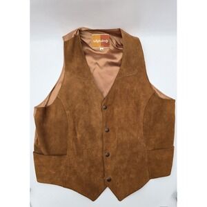 Vintage brown  Suede Leather Vest Western XL Pockets Westwinds